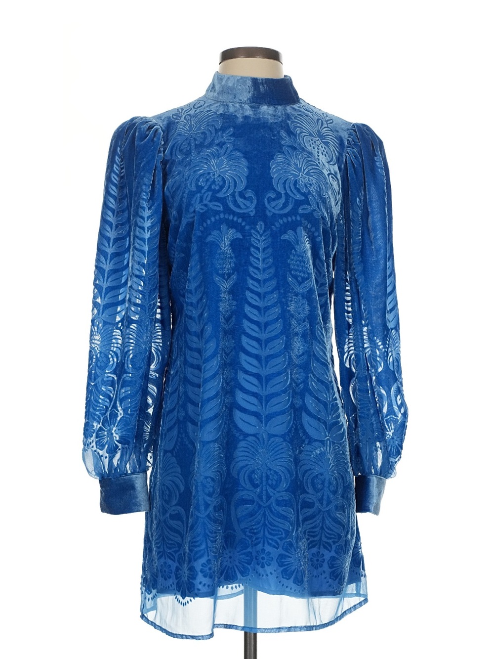 Farm Rio Blue Burnout Velvet Open Back Mini Dress Size XS